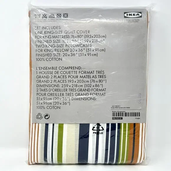 IKEA Tyra Rand King Duvet Cover + Pillowcases Striped 100% Cotton Maximalist New - Picture 6 of 11